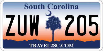 SC license plate ZUW205