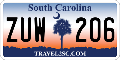 SC license plate ZUW206
