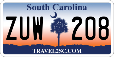 SC license plate ZUW208