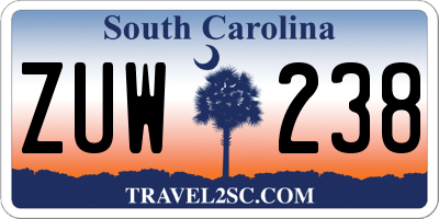 SC license plate ZUW238