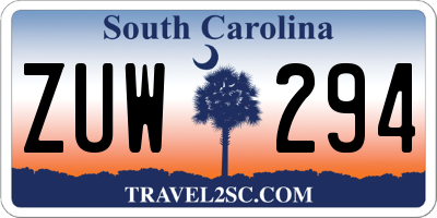 SC license plate ZUW294
