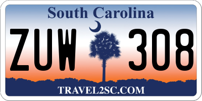 SC license plate ZUW308
