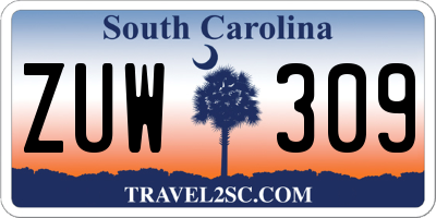 SC license plate ZUW309
