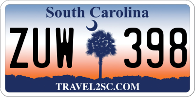 SC license plate ZUW398
