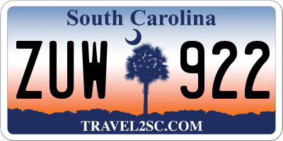 SC license plate ZUW922