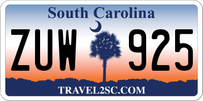 SC license plate ZUW925