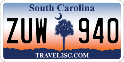 SC license plate ZUW940
