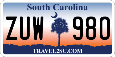 SC license plate ZUW980