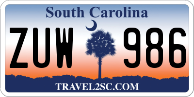 SC license plate ZUW986