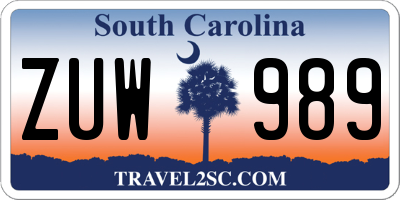 SC license plate ZUW989