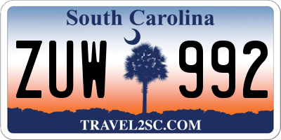 SC license plate ZUW992