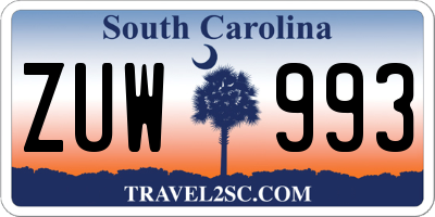 SC license plate ZUW993