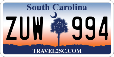 SC license plate ZUW994
