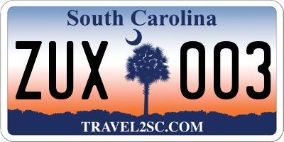 SC license plate ZUX003