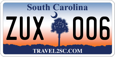 SC license plate ZUX006