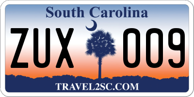 SC license plate ZUX009
