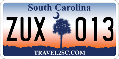 SC license plate ZUX013