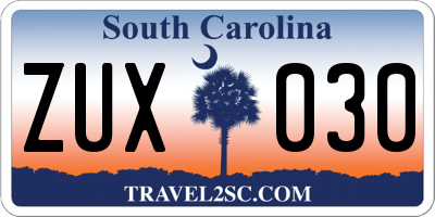 SC license plate ZUX030