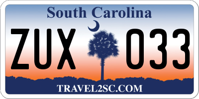 SC license plate ZUX033