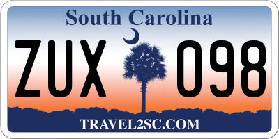 SC license plate ZUX098