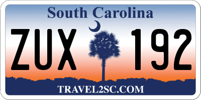 SC license plate ZUX192