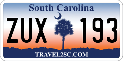SC license plate ZUX193