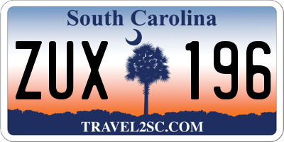 SC license plate ZUX196