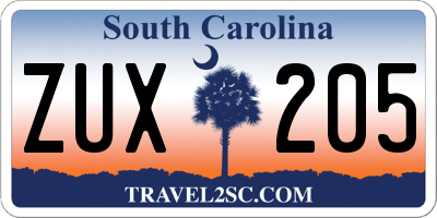 SC license plate ZUX205