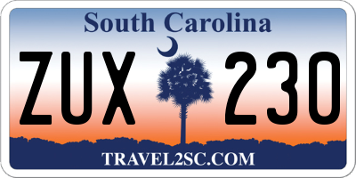 SC license plate ZUX230