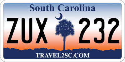 SC license plate ZUX232
