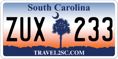 SC license plate ZUX233