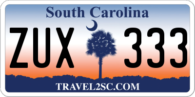 SC license plate ZUX333