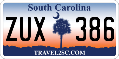 SC license plate ZUX386