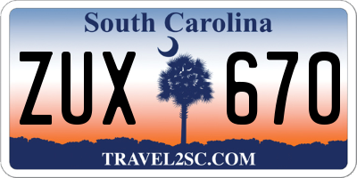 SC license plate ZUX670