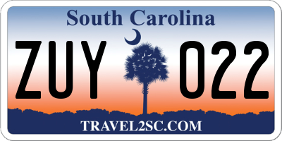 SC license plate ZUY022