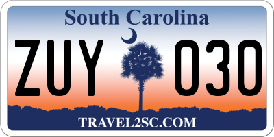 SC license plate ZUY030