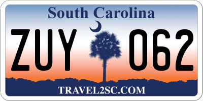 SC license plate ZUY062