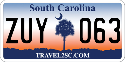 SC license plate ZUY063
