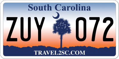 SC license plate ZUY072
