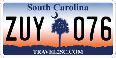 SC license plate ZUY076