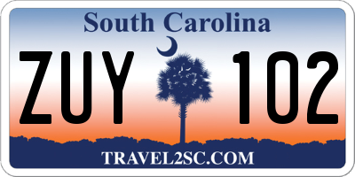 SC license plate ZUY102