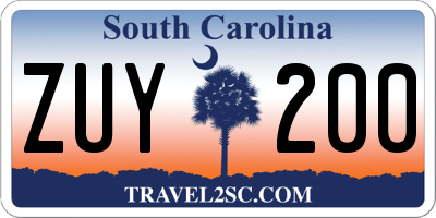 SC license plate ZUY200