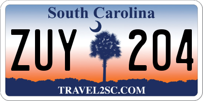 SC license plate ZUY204