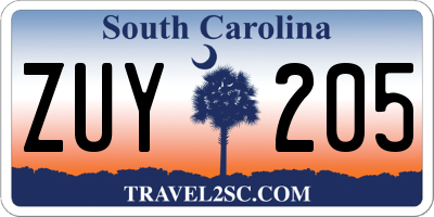SC license plate ZUY205
