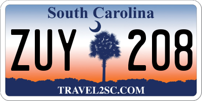 SC license plate ZUY208