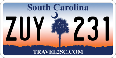 SC license plate ZUY231