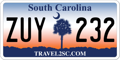 SC license plate ZUY232