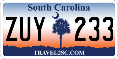 SC license plate ZUY233