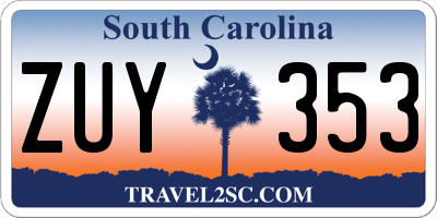 SC license plate ZUY353
