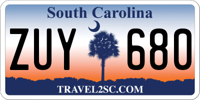 SC license plate ZUY680